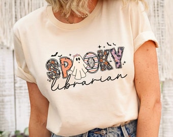 Spooky Bibliothekar Halloween T-Shirt, Schulbibliothekar Shirt, Halloween Party Shirt, Süßes oder Saures Shirts, Retro Ghost Tee, Bibliothek, Bücherwurm