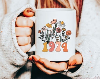 50th Birthday Mug Vintage 1974 Mug Wildflowers 50th Birthday Gift for Women 50th Birthday Woman 50th Birthday Friend Fifty And Fabulous Mug