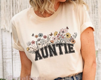 Retro Auntie Shirt, Wildflowers Auntie Shirt, New Aunt Gift for New Aunt, Pregnancy Announcement, Groovy Aunt, Gift for Bestie, Sister Shirt