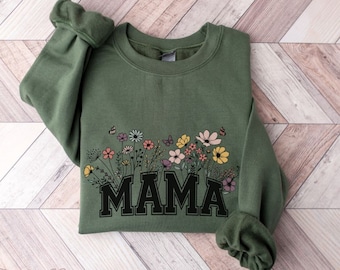 Mamá Sudadera, Mamá Crewneck Flores Silvestres Mamá, Regalo del Día de las Madres para Regalo de Nueva Mamá, Regalo de Baby Shower, Regalo de Embarazo, Mamá Est 2024 Retro