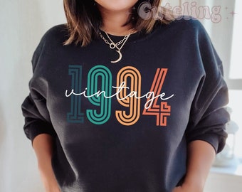 1994 Sweatshirt, 30th Birthday Sweatshirt, Retro 1994 Birth Year Number Shirt for Women, Birthday Sweatshirt Gift 1994 Top for Her