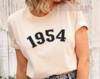 1954 Shirt, 70th Birthday Shirt, Varsity 1954 Birth Year Number Shirt for Women, Birthday TShirt, Turning 70 Gift, 1954 Minimalist Shirts