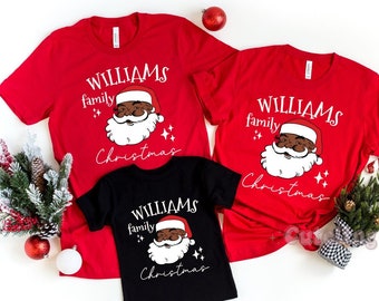 Family Christmas Shirts, Black Santa Shirt, Your Name Shirt, Matching Family Melanin Christmas African American Holiday shirts Custom Name