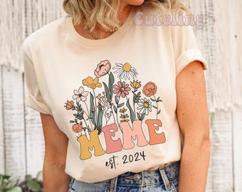 Meme Shirt, Wildflowers Grandma Shirt, Mimi Est 2024, Gift for New Grandmother, Pregnancy Announcement, Gift for Mimi Promoted to Mimi top