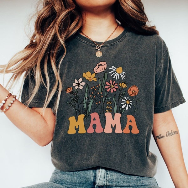 Mama Shirt, Wildflowers Mama Shirt, Comfort Colors Shirt, Retro Mom TShirt, Mother's Day Gift, Flower Shirts for Women, Floral New Mom Gift