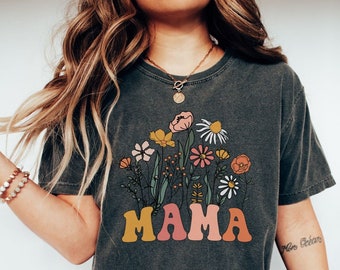 Mama Shirt, Wildblumen Mama Shirt, Komfort Farben Shirt, Retro Mama T-Shirt, Muttertagsgeschenk, Blumen Shirts für Frauen, neue Mama Geschenk mit Blumenmuster