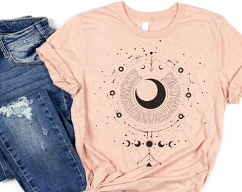 Celestial vibes, moon phases shirt, Halloween shirt for women, free spirit wicca witchy vibes