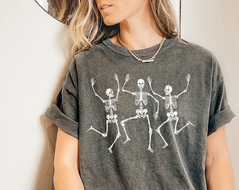 Dancing skeletons, Vintage Comfort Colors Halloween shirt Skeleton Halloween shirt Cute fall shirts for women