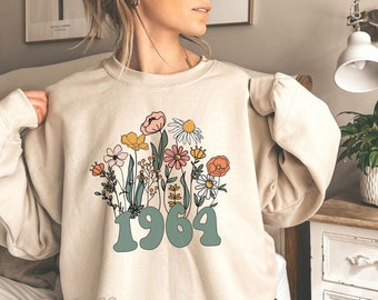Wildflowers 1964 Sweatshirt 60th Birthday Sweatshirt Wildflowers 1964 Birth Year Number Sweatshirt Women Turning 60 Gift Plus Size Sweater