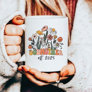 Regalo de propuesta de madrina, taza de madrina personalizada, regalo de madrina personalizado, anuncio de bautismo, madrina de flores silvestres Est 2025, taza de café para tía