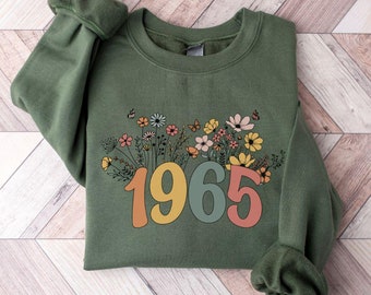 Wildflower 1966 Sweatshirt, 60th Birthday Sweatshirt, 1965 Birth Year Number Shirt for Women, Birthday Sweatshirt, Turning 60 Party Gift