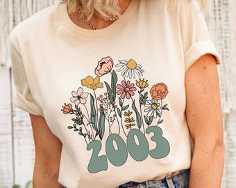 2003 Shirt, 20th Birthday Shirt, Wildflowers 2003 Birth Year Number Shirt for Women, Birthday TShirt, Turning 20 Gift, 2003 plus size tops