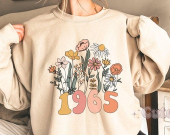 Wildflowers 1966 Sweatshirt 60th Birthday Sweatshirt Wildflowers 1965 Birth Year Number Sweatshirt Women Turning 60 Gift Plus Size Sweater