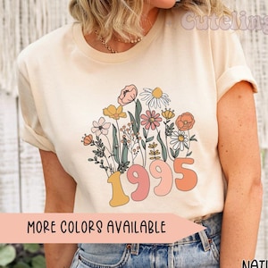 1995 Shirt, 30th Birthday Shirt, Wildflower 1995 Birth Year Number Shirt for Women, Birthday T-Shirt, Turning 30 Gift, 1995 plus size tops