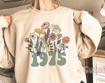 Sudadera Wildflower 1976, sudadera para 50 cumpleaños, camiseta con el número del año de nacimiento de 1976 para mujer, sudadera de cumpleaños para cumplir 50 años, regalo para tu mejor amiga