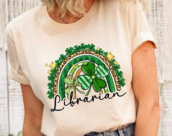 Librarian St Patricks Day Shirt, School Librarian shirt, St Paddy's Shirt, Irish Tee, Library Gifts, Shamrock Lucky Librarian tShirt Top