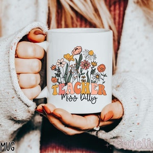 Personalized Teacher Mug Wildflowers Teacher Mug Teacher Name Mug Appreciation Gift Custom Teacher Mug End of School Gift Teacher Juice Cup