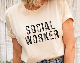 Social Worker T-Shirt MSW Gift for New Grad Shirt LCSW LSW School Social Worker Gifts Social Work Gifts Leopard print Minimalist tshirt top