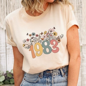 1983 Shirt, 40th Birthday Shirt, Wildflowers 1983 Birth Year Number Shirt for Women, Birthday TShirt, Turning 40 Gift, 1983 vintage shirts