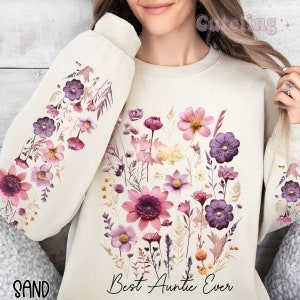 Beste tante ooit sweatshirt, vintage geperste bloemen sweatshirt, Boho Cottagecore Crewneck, cadeau voor nieuwe tante Est 2024, botanische trui