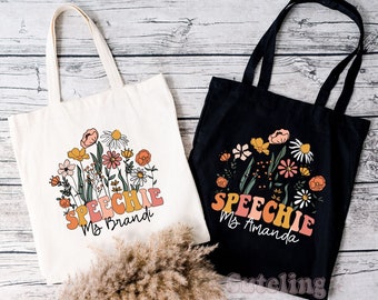 Speech Language Pathologist Tote Bag, Customizable Speechie Gift, Personalized Speech Therapy gifts, Wildflowers SLP Graduation Gift for her