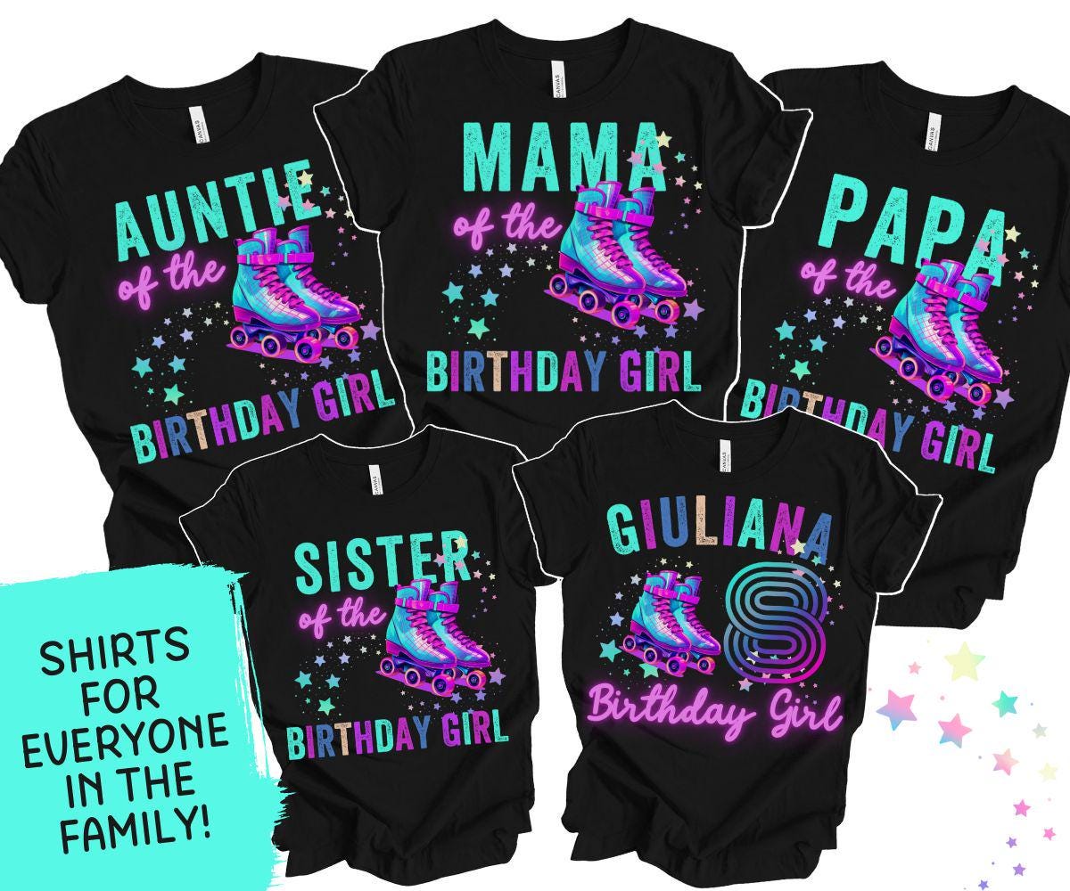 Roller Skate Party, Skate Birthday Shirt, 7th 8th 9th 10th 11th 12th Birthday Shirt for Girl, Matching Family shirts Roller Skating TShirt