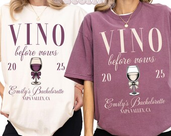 Wine Bachelorette Party Shirts, Vino Before Vows Shirt, Personalized Bach Tees, Custom Winery Bachelorette Shirts, Vineyard Bachelorette
