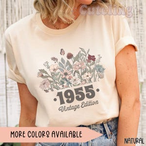 1955 Shirt, 70th Birthday Shirt, Flower 1955 Birth Year Number Shirt for Women, Birthday TShirt, Turning 70 Gift, 1955 plus size tops