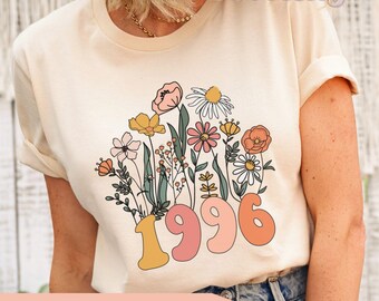 1996 Shirt, 30th Birthday Shirt, Wildflower 1996 Birth Year Number Shirt for Women, Birthday T-Shirt, Turning 30 Gift, 1996 plus size tops