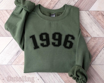 1996 Sweatshirt, 30th Birthday Sweatshirt, 1996 Birth Year Number Shirt for Women, Birthday Sweatshirt, Turning 30 Gift, 1996 Vintage Shirt