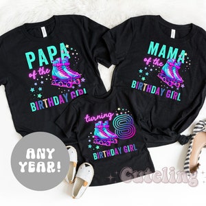 Roller Skate Party, Skate Birthday Shirt, 8th Birthday Shirt for Girl, Matching Family shirts Roller Skating TShirt, Birthday Girl Tee Neon