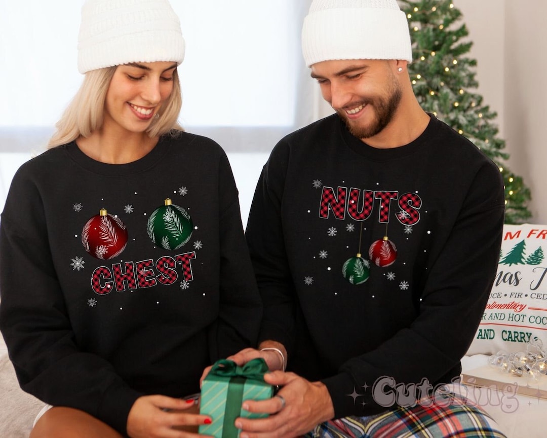 Ugly Christmas Sweater, Matching Couples Christmas Shirts, Chest Nuts ...