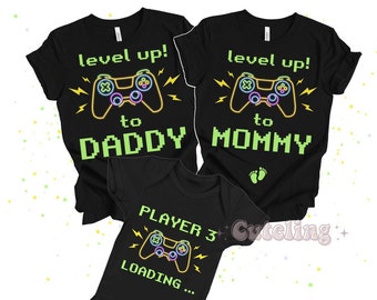 Pregnancy Announcement Shirts, First Fathers Day Shirt, Gamer Dad Shirt New Dad Gift, Levelled up to Daddy Matching shirts, Fathers Day Gift