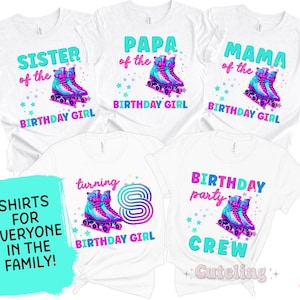 Rollschuh Party, Skate Geburtstag Shirt, 8.Geburtstag Shirt für Mädchen, Passende Familie Shirts Rollschuhlaufen TShirt, Geburtstagskind T-Shirt Neon