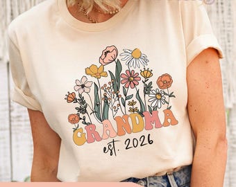 Camiseta de abuela con flores silvestres, regalo para abuela (2026), anuncio de embarazo (2026)