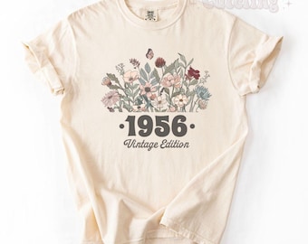 1956 Shirt, Comfort Colors 70th Birthday Shirt, Flower 1956 Birth Year Number Shirt for Women, Birthday TShirt, Turning 70 Gift, 1956 top