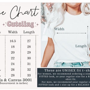 Pu&ograve; includere: Tabella delle taglie per t-shirt unisex di Bella + Canvas 3001. La tabella mostra le misure in pollici per larghezza e lunghezza per le taglie XS a 3XL.  Queste sono t-shirt con vestibilit&agrave; unisex. Per le donne, si consiglia di ordinare una taglia in meno per un look aderente, o la propria taglia per una vestibilit&agrave; rilassata. Per gli uomini, si consiglia la propria taglia per un look aderente e una taglia in pi&ugrave; per una vestibilit&agrave; rilassata.