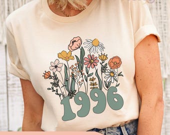 1996 Shirt, 30th Birthday Shirt, Wildflowers 1996 Birth Year Number Shirt for Women, Birthday TShirt, Turning 30 Gift, 1996 plus size tops