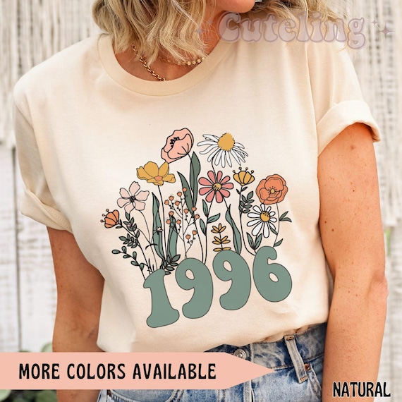 1996 Shirt, 30th Birthday Shirt, Wildflowers 1996 Birth Year Number Shirt for Women, Birthday TShirt, Turning 30 Gift, 1996 plus size tops