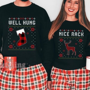 Funny Couples Christmas Sweatshirts, Couple Christmas Pajamas Couple Sweaters Matching Christmas Shirts Naughty Christmas Shirts Xmas Party
