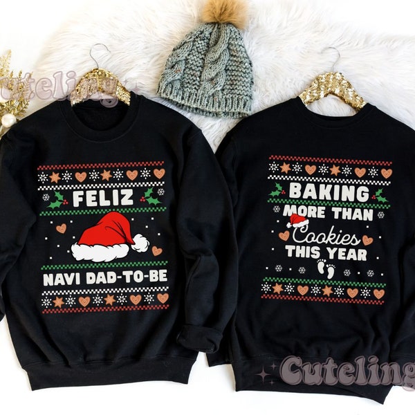 Weihnachten Schwangerschaft Ankündigung Shirts Feliz Navidad Shirt Weihnachten Baby offenbaren Ideen Passende Paare Sweatshirts hässliche Weihnachten Pullover