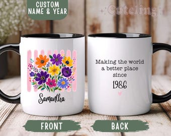 40th Birthday Gift for Women Turning 40 Year Old Birthday Mug for 40th BDay Funny Custom 40th Birthday Gift Idea Born in 1986 Flower Cup
