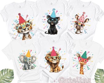 Chemise fêtarde, chemise d'anniversaire jungle, chemise fêtarde anniversaire, t-shirt d'anniversaire du zoo safari, fête d'anniversaire à thème animal dans un zoo