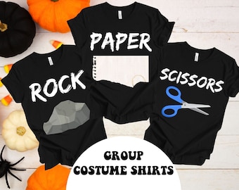 Camisetas grupales de Halloween, camisetas divertidas con disfraces a juego, juego de piedra, papel o tijera, camisetas de hermanos de 3 en raya, hermano, hermana, primos Express