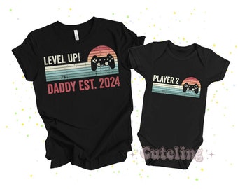 Pregnancy Announcement Shirts, First Fathers Day Shirt, Levelled up to Dad Shirt New Dad Gift Family Matching shirts Fathers Day Gift Tshirt