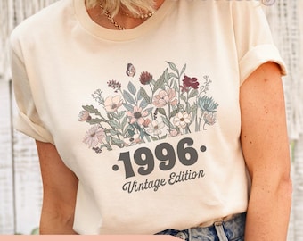 1996 Shirt, 30th Birthday Shirt, Flower 1996 Birth Year Number Shirt for Women, Birthday TShirt, Turning 30 Gift, 1996 plus size tops
