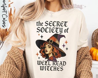 Camiseta Comfort Colors Well Read Witches, camiseta vintage de Halloween, camiseta de bruja de Salem, camiseta de Halloween para amantes de los libros, regalo ideal para lectores.