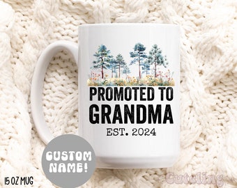 Custom Grandma Mug, Promoted to Grandma Est 2024 Mug Pregnancy Reveal Gift New Grandma Gift New Baby Announcement Mug for Gram Mimi MD-122
