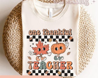 Camiseta de otoño para maestros, linda camiseta de Acción de Gracias para maestros, un regalo agradecido para maestros, camiseta de otoño para maestros, camiseta retro de calabaza para Halloween para maestros