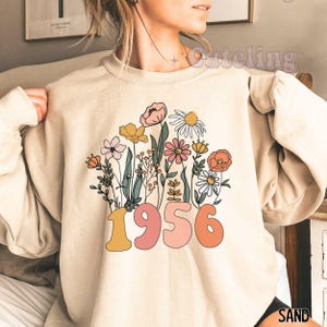 Wildflower 1956 Sweatshirt, 70th Birthday Sweatshirt, 1955 Birth Year Number Shirt for Women, Birthday Sweatshirt, Turning 70 Gift for Mom